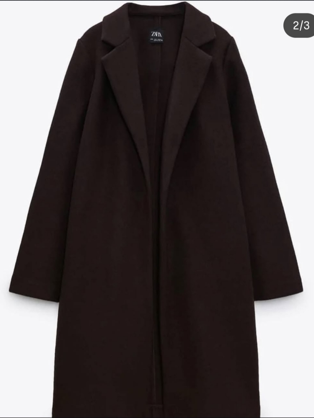 Zara Dark Brown Minimalist Long Coat – Size Small | Clean Girl Aesthetic
